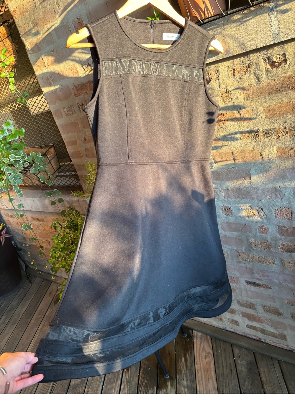 Calvin Klein Black Sleeveless A-Line Dress with Sheer Accent Trim